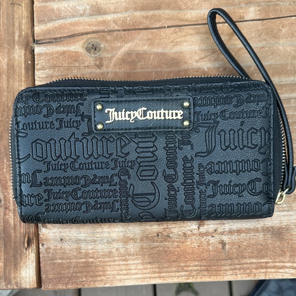 Juicy Couture Embossed Black Wristlet
